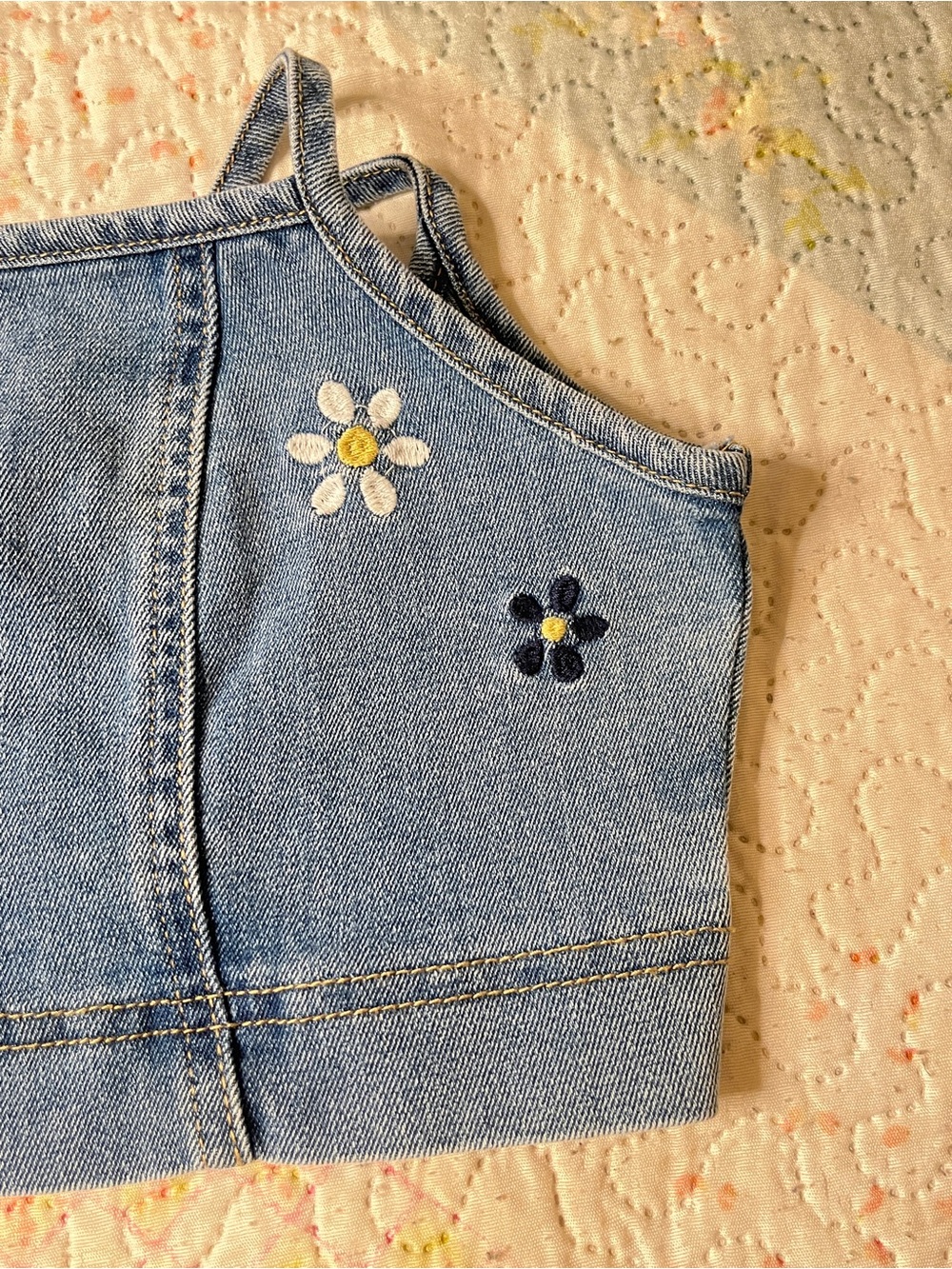 Denim Floral Embroidered Crop Tank Top - Picture 7 of 9